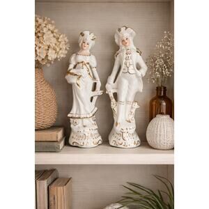 Vintage Ransgil China Figurines Pair White Gold Porcelain USA